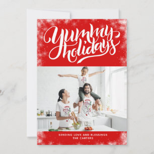 Yummy Vakanties Rood Wit Lettertype Aangepaste Fot Feestdagenkaart
