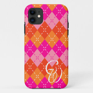 Yuppie Preppy Sportief Roze en Oranje Argyle iPhone 11 Hoesje