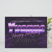Yvonne Nom Prénom lila retro Carte Anniversaire (Debout devant)
