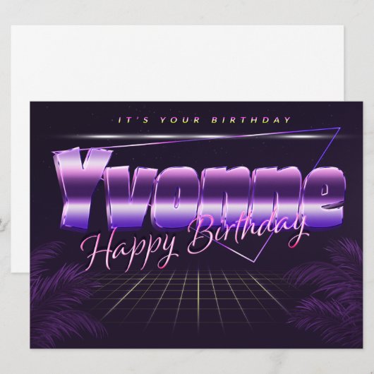 Yvonne Nom Prénom lila retro Carte Anniversaire (Devant / Derrière)