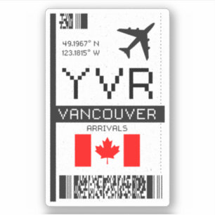 YVR Vancouver, Canada Airport Boarding Pass Sticker