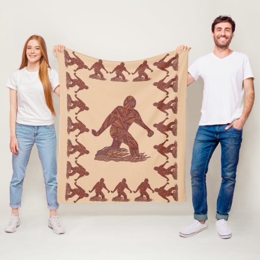Z Bigfoot Walking Sasquatch Brown and Tan Pattern Fleece Deken (In situ)