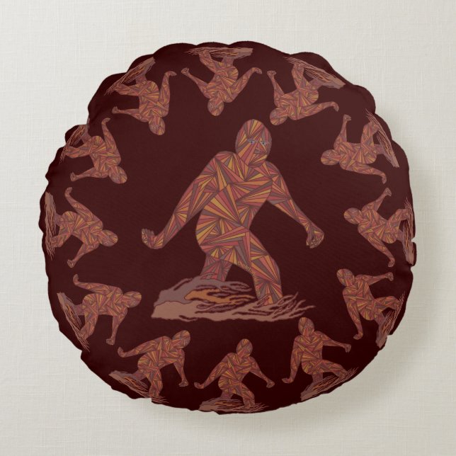 Z Bigfoot Walking Sasquatch Round Pattern Rond Kussen (Voorkant)