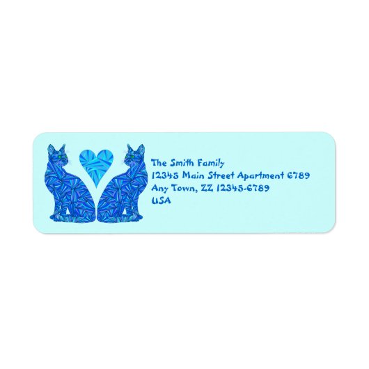 Z Blauwe Abstracte Katten en Hartkunst Etiket (Voorkant)