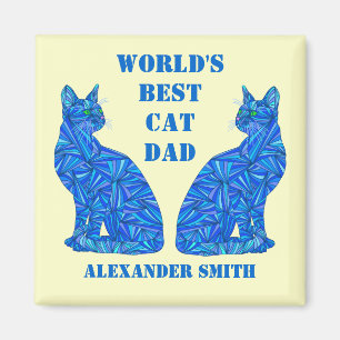 Z Blue Abstract Sitting Cat Crazy Cat Guy Cat Dad Magneet