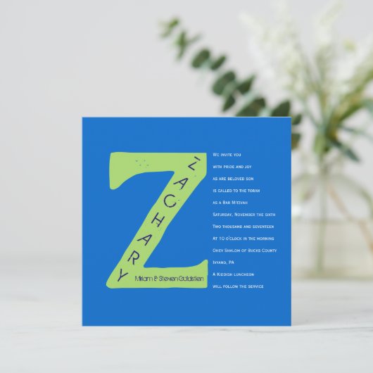 Z Initiaal Collectie Bar Bat Mitswa Uitnodiging (Staand voorkant)