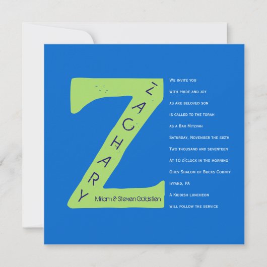 Z Initiaal Collectie Bar Bat Mitswa Uitnodiging (Voorkant)