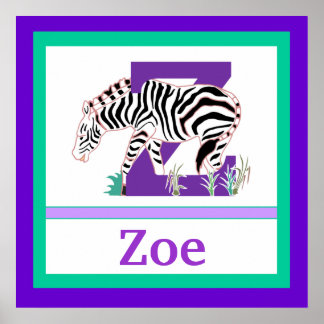 Z is voor Zebra en meisjesnaam Wall Art voor kinde Poster