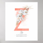 Z Letter Monogram White Orchids and Pampas Grass Poster (Voorkant)