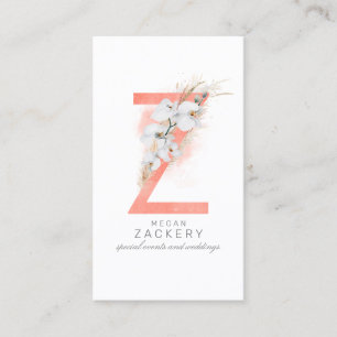 Z Letter Monogram White Orchids and Pampas Grass Visitekaartje