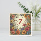 "Z" Milano Rood: Bloom & Monogram Feestdagenkaart (Staand voorkant)