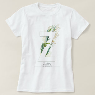 Z Monogram Gold Greenery Leaves Elegant T-shirt