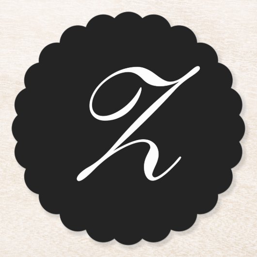 Z Monogram Initiaal Wit op Zwart Kartonnen Onderzetters (Voorkant)
