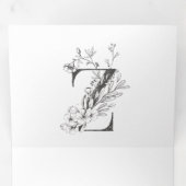 'Z' Monogram mooi geborsteld Floral Wedding Drieluik Uitnodiging (Binnenzijde eerst)