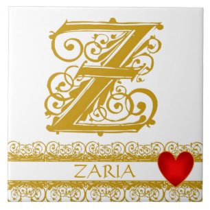 Z Monogramme Nom Or Dentelle Rouge Carreau Modèle