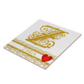 Z Monogramme Nom Or Dentelle Rouge Carreau Modèle (Côté)