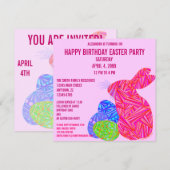 Z Pink Bunny Easter dan met Birthday Party Invite Kaart (Voorkant / Achterkant)