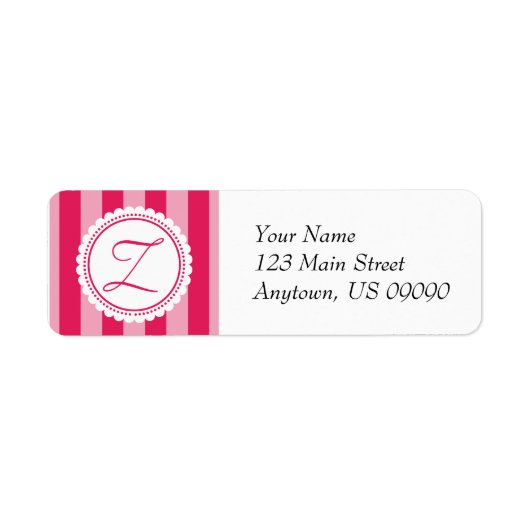Z Snoep Striper Monogram Adresetiket Frambozenrest Etiket (Voorkant)