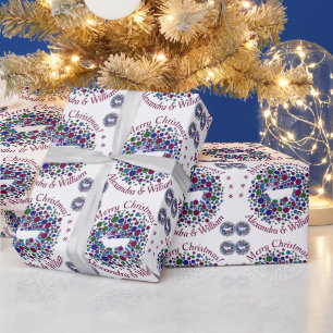 Z White Reindeer Cariou Polka Dot Kerstnaam Cadeaupapier