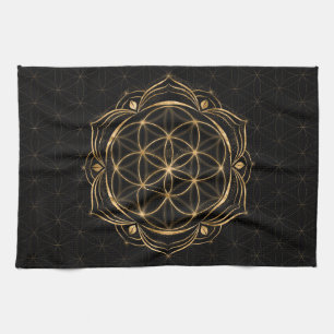 Zaadje van het leven in Lotus - Geometrie voor hei Theedoek