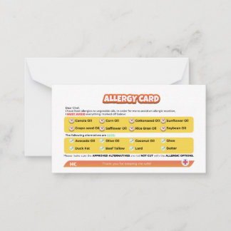 Zaadolie Allergie Kaart Notitiekaartje
