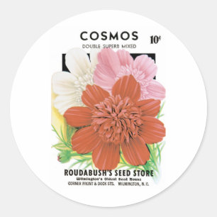  zaadpakketkunst, kosmos tuinbloemen ronde sticker