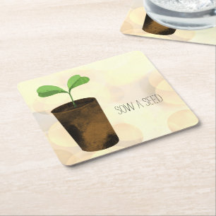 Zaaien een zaadje vierkante kartonnen onderzetter