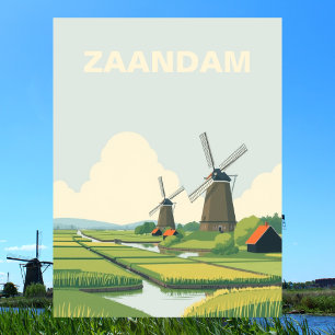Zaandam, Nederland Windmolens Reizen Vintage Briefkaart