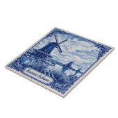 Zaanse Schans Delft Blue style ceramic tile Tegeltje (Zijkant)