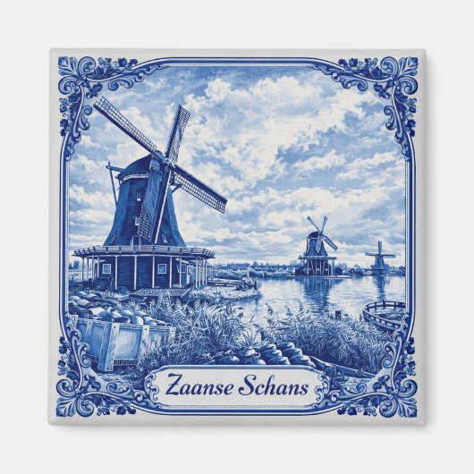 Zaanse Schans Delft Blue style magnet Magneet (Voorkant)