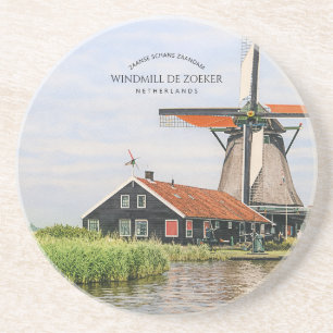 Zaanse Schans Molen Aquarel Nederlands Erfgoed Zandsteen Onderzetter