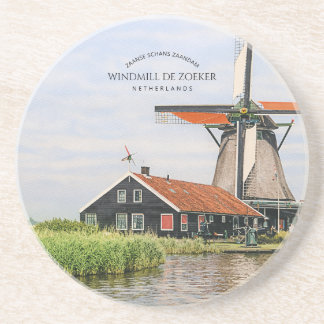 Zaanse Schans Windmill Watercolor Dutch Heritage Zandsteen Onderzetter