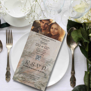 Zacht Abstract Botanisch Grijs Groen Minimale QR-c All In One Uitnodiging