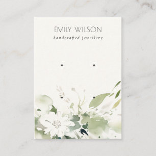 Zacht Abstract Wit Groen Bloemen 2 Oorbel Display Visitekaartje