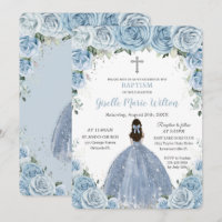 Zacht babyblauw Floral Rozen Girl Silver Baptisme