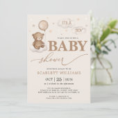 Zacht Beer Ballon Clouds Stars Baby shower Kaart (Staand voorkant)