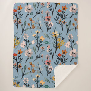 Zacht Blauw Boheems Bloemen Waterverf Custom Sherpa Deken