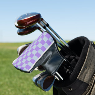 Zacht blauw en lavendel geruit golfheadcover