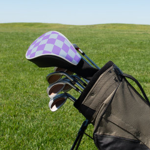 Zacht blauw en lavendel geruit golfheadcover