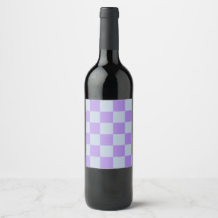 Zacht blauw en lavendel geruit wijn etiket