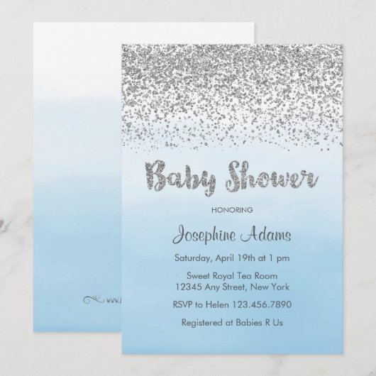 Zacht blauw en zilver Baby shower Kaart (Voorkant / Achterkant)