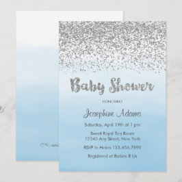 Zacht blauw en zilver Baby shower Kaart
