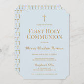 Zacht Blauw Goud Kruis Jongen Eerste Heilige Commu Kaart (Voorkant / Achterkant)