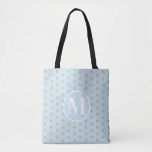Zacht Blauw Goud Stippen Witte Monogram Draagtas