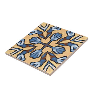 Zacht Blauw Grijs Crème Geel Bruin Etnische Tribe  Tegeltje