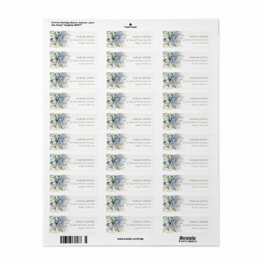 Zacht Blauw Groen Succulent Bloemen Botanisch Adre Etiket (Full Sheet)