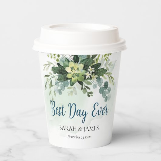 Zacht Blauw Groen Succulent Bruiloft Bloemen Botan Papieren Bekers (Voorkant)