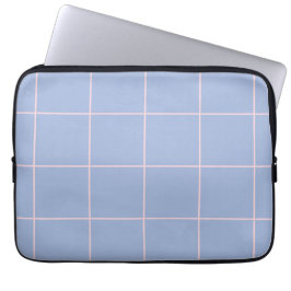 Zacht Blauw & Roze Rasterpatroon Laptop Sleeve