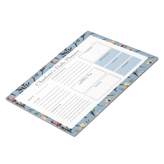 Zacht Blauw Rustiek Boho Waterverf Bloemen Custom Notitieblok (Schuin)