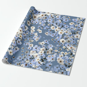 Zacht Blauw Witte Ditsy Bloem Pastel Boho 70s Cadeaupapier